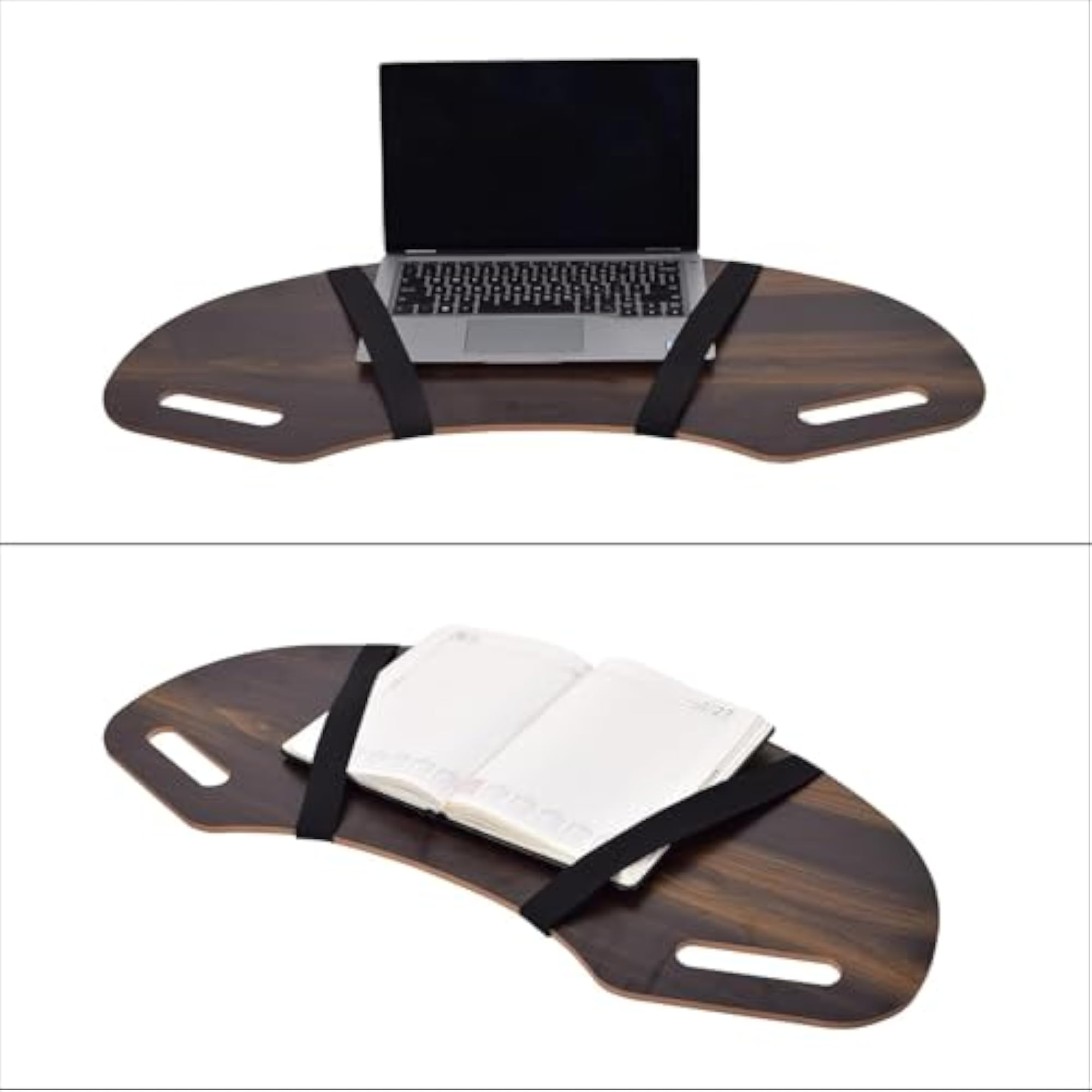 Wood Curved Lap Desk with Strap for Study Pad